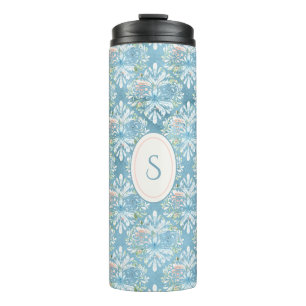 Rustikales Blue Pink Monogram Damask Shabby Chic Thermosbecher