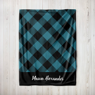 Rustikales Blue und Black Buffalo Karo Monogram Fleecedecke