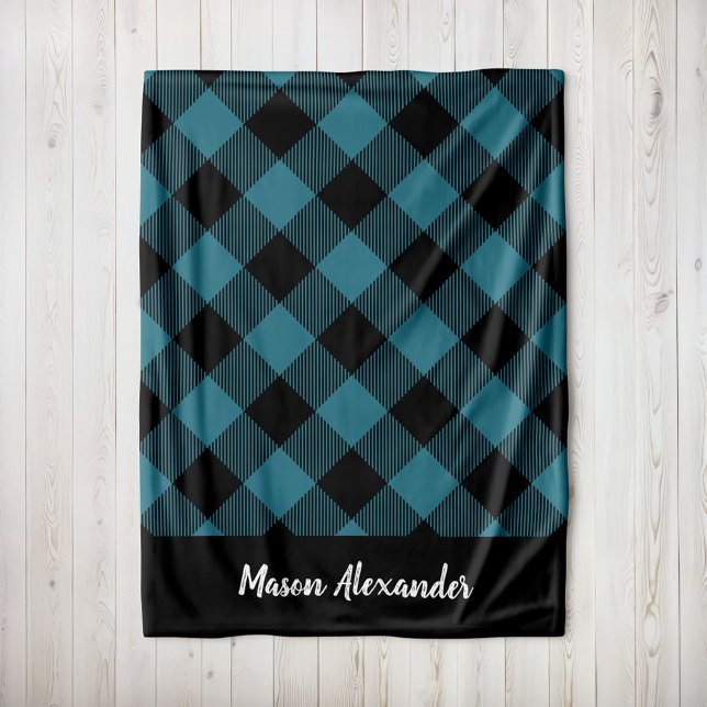 Rustikales Blue und Black Buffalo Karo Monogram Fleecedecke (Von Creator hochgeladen)