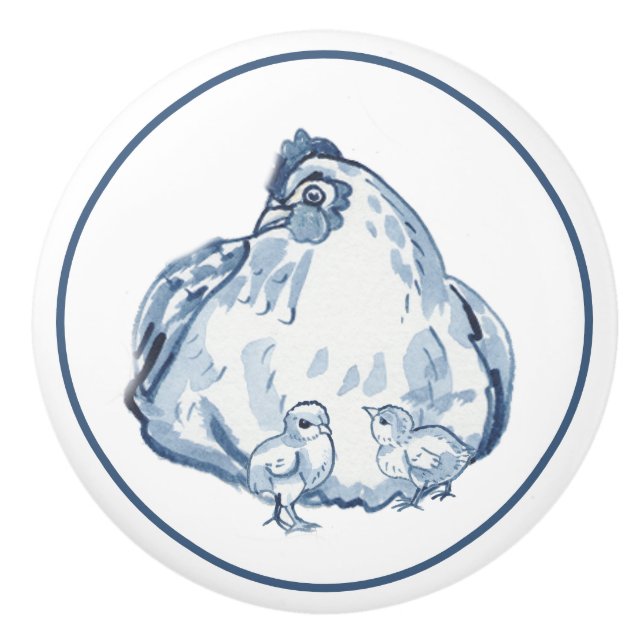 Rustikales Blue & White Chicken Hen Country Delft Keramikknauf (Vorderseite)