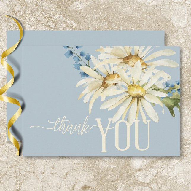Rustikales Blue & White Daisies Wedding Dankeskarte (Rustic Blue & White Daisies Wedding Thank You Card)