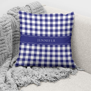 Rustikales Blue & White Gingham Pattern Name Kissen