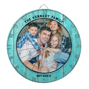 Rustikales Blue Wood Beach Haus Familienname Foto Dartscheibe
