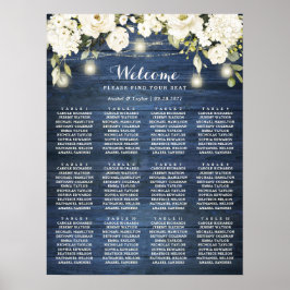 Rustikales Blue Wood White Floral Chart Plan Poster