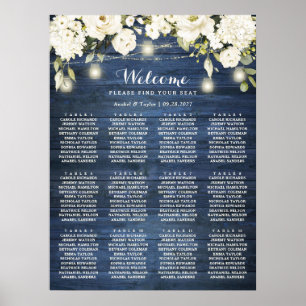 Rustikales Blue Wood White Floral Chart Plan Poster