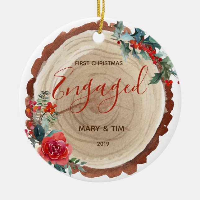 Rustikales Blumen1. Weihnachtsverlobtes Keramik Ornament (Vorne)