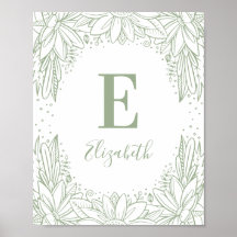 Rustikales Blumenbaby Monogramm. Country Green Kin