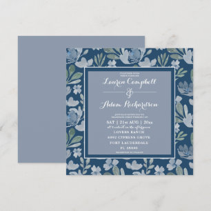 Rustikales Blumenblauen und Aquamarine Blumenzwieb Einladung