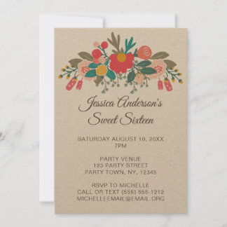 Rustikales BlumenBouquet 16 . Geburtstag Einladung