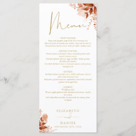 Rustikales Blumenfest Herbst Gold Hochzeitsessen Menükarte