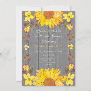 Rustikales, blumengelbes Gelbblütengraues Brautpar Einladung
