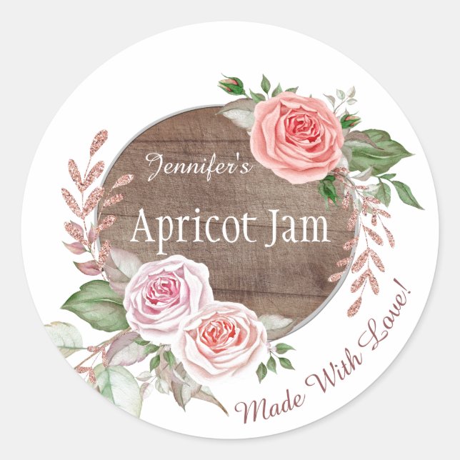 Rustikales Blumengeschirr Jam Custom Jar Backbäcke Runder Aufkleber (Vorderseite)