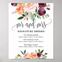 Rustikales Blumengestein und Unterschrift Getränke