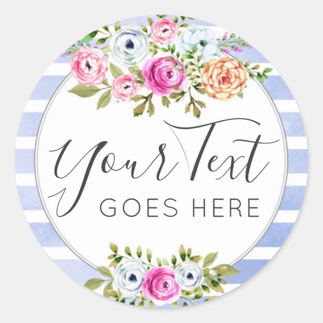 Rustikales Blumengewässer Modernes Strip-Shabby Ch Runder Aufkleber (Vorderseite)