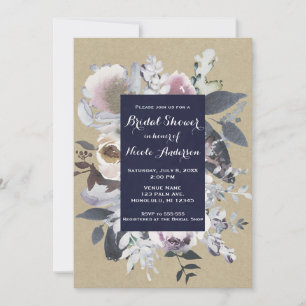 Rustikales Blumenglam Navy Kraft Brautparty Chic Einladung