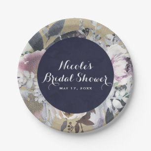 Rustikales Blumenglam Navy Kraft Wedding Bridal Ch Pappteller