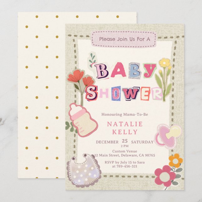Rustikales Blumenhandbuch Babydusche Einladung (Vorne/Hinten)