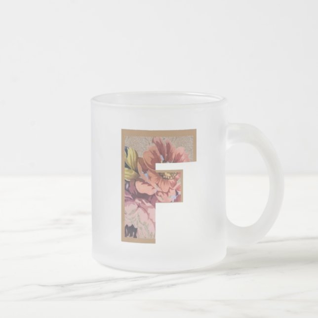 Rustikales Blumeninitial F Monogramm Mattglastasse (Rechts)