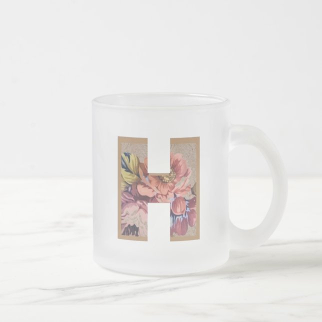 Rustikales Blumeninitial H Monogramm Mattglastasse (Rechts)