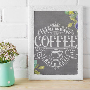 Rustikales Blumenkhalkboard Frischgebackenes Kaffe Fotodruck