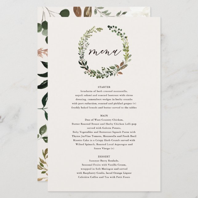 Rustikales Blumenkranz und Hirschgeweih-Menü (Vorne/Hinten)