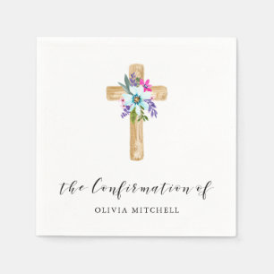 Rustikales Blumenkreuz und Blume   Konfirmation Serviette