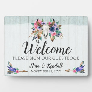 Rustikales Blumenkuh Skull Boho Hochzeitssymbol Fotoplatte