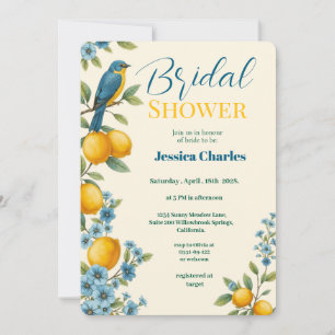 Rustikales Blumenlemon & Bluebird-Brautparty Einladung