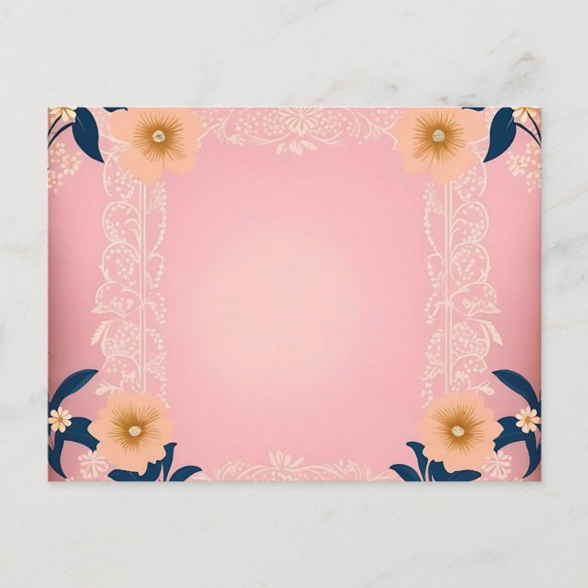 Rustikales Blumenmuster auf hellrosa Hintergrund Postkarte (Vorderseite)