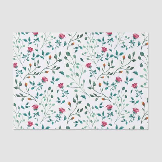 Rustikales Blumenmuster und grünes Blattmuster Seidenpapier (Vorderseite)