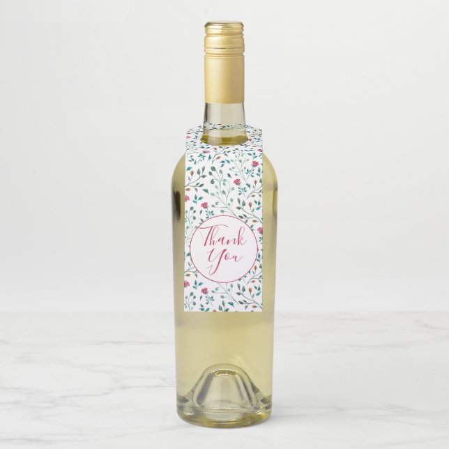 Rustikales Blumenmuster und grünes Blattmuster | V Flaschenanhänger (Auf Flasche)