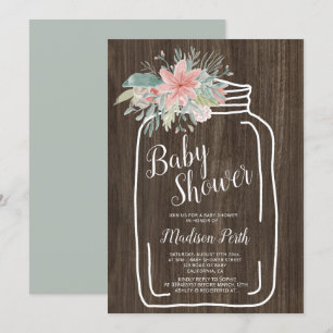 Rustikales Blumenzauber-Kanülenzange Babydusche Einladung