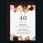Rustikales Blush Burgundy Bloral 40. Geburtstag Pa Einladung<br><div class="desc">Diese rustikale,  rot-bordeauxfarbene Party Einladung aus dem 40. Jahrhundert eignet sich perfekt für eine moderne Geburtstagsparty. Die Einrichtung besteht aus rosa,  rot,  bordeauxrot und bordfarbenen Blume mit grünem Blattwerk.</div>