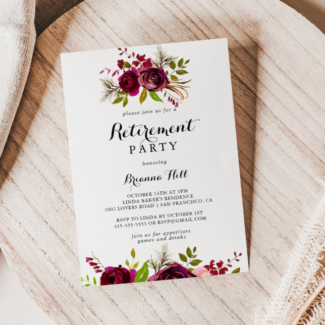 Rustikales Blush Burgundy Party für Blumenruhestan Einladung (Von Creator hochgeladen)