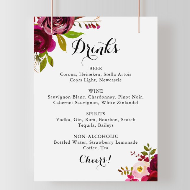 Rustikales Blush Burgundy Wedding Drinks Menü Zeic Poster (Von Creator hochgeladen)