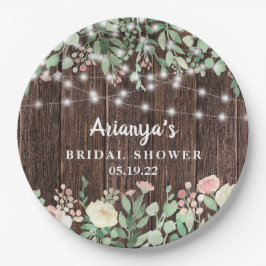 Rustikales Blush Floral String Lights Brautparty Pappteller