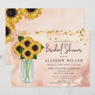 Rustikales Blush Mason Jar Sunblumen Brautparty Einladung