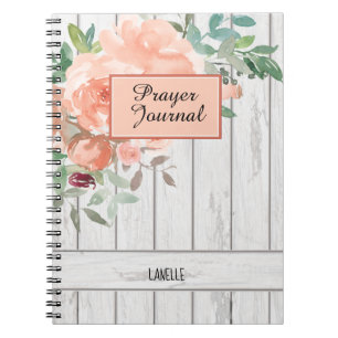 Rustikales Blush Pfirsich Floral Woodname Prayer J Notizblock