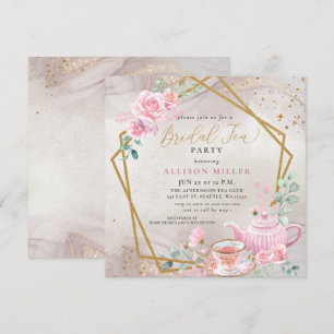 Rustikales Blush Rose Gold Tee Party Brautparty Einladung