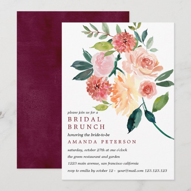 Rustikales Blut | Bride Bouquet Autumn Bridal Brun Einladung (Vorne/Hinten)
