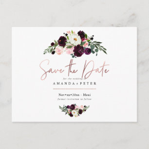 Rustikales Blut, Burgund-Blume Save the Date Postkarte