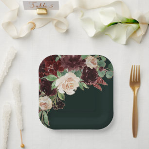 Rustikales Blut Terracotta und Marsala Rote Flor Pappteller