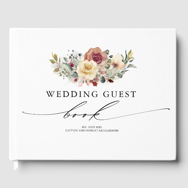 Rustikales Blütenfallen Elegante Hochzeit Gästebuch (Vorderseite)