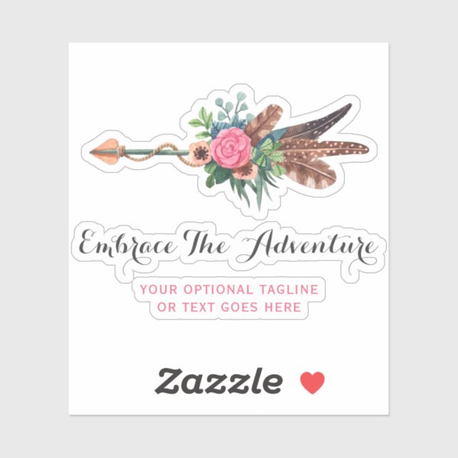Rustikales Bohemisch Feather Arrow-Rose-Logo Aufkleber (Blatt)
