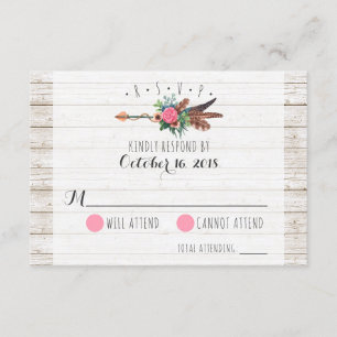 Rustikales Bohemisch Feathers Arrow Wedding RSVP