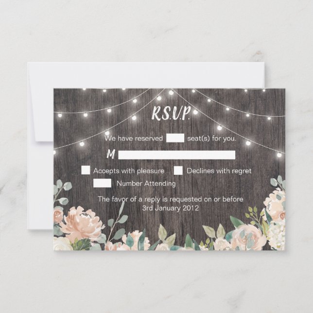 Rustikales Bohemisches String Lights Floral Weddin RSVP Karte (Vorderseite)