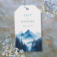 Rustikales Boho Blue Watercolor Mountains Hochzeit