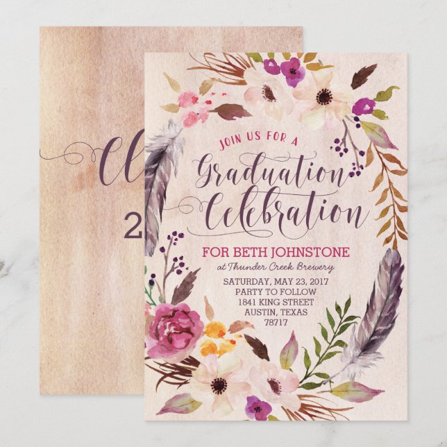 Rustikales Boho Blumenstrauß Einladungen (Vorne/Hinten)