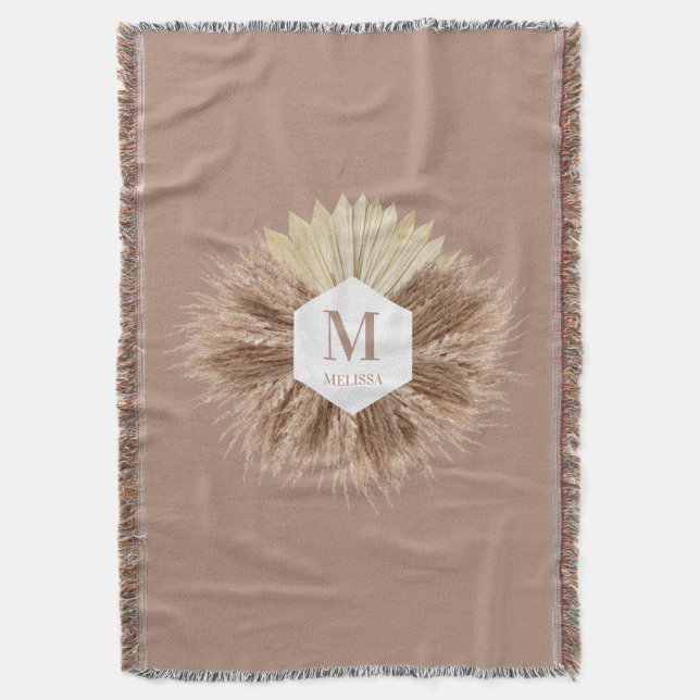 Rustikales Boho Bohemisch Pampas Grass Monogram Decke (Vorderseite Vertikal)