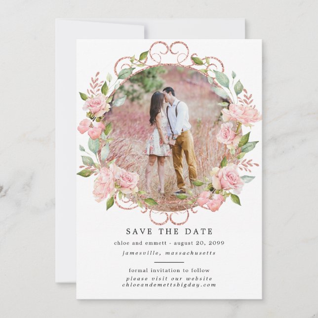 Rustikales Boho Botanical Wreath Foto Wedding Save The Date (Vorderseite)